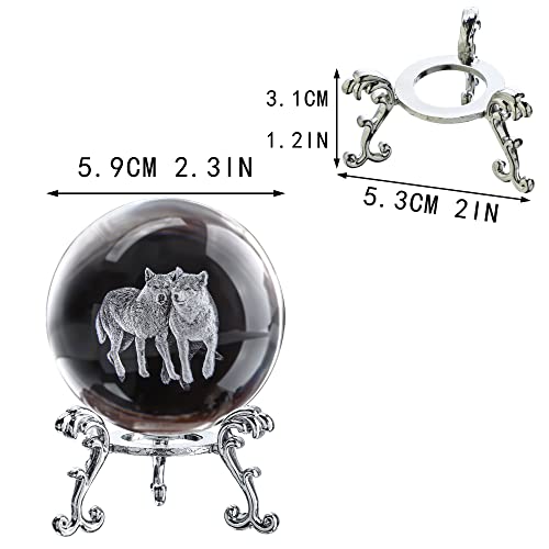 Zeershee 60Mm Wolf Crystal Decor Ball With Stand 3D Glass Laser Engraved Wolf Gifts For Wolf Lovers Decorative Glass Wolves Sphere Figurine For Home Office Paperweight Wolves Gifts For Men Women #TOP5