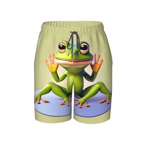 The Funny Frog Doing Yoga X-Large Youth Beach Pants, Soft and Breathable, with Drawstring Waist, Suitable for Sports and Leisure. Black