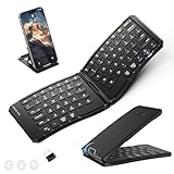 Ergonomic Foldable Keyboard, Portable Folding Travel Bluetooth Keyboard for Business and Travel, 3 Devices Dual-Mode(2.4G+BTx2) Ultra Slim Wireless Keyboards for Windows, iOS, Android, Use on the Leg