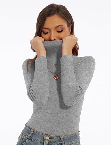 Image of Women's Turtleneck Long Sleeve Shirts Slim Fitted Lightweight Base Layer Casual Tops