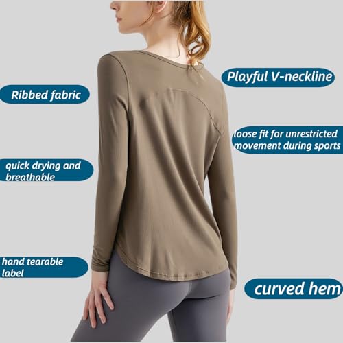 Long Sleeve Workout Shirts for Women V Neck Elastic Oversize Pullover Yoga Gym Tops Quick Dry Hiking Athletic Running Shirts3