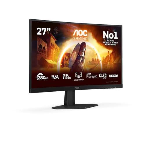 AOC C27G4ZXE 27 Zoll Curved, FHD Gaming Monitor, 280Hz, Fast VA Panel, 0.3ms MPRT, Adaptive Sync, HDR10, FreeSync Premium, (1920x1080 HDMI 2X 2.0 DP 1x 1.4) Schwarz
