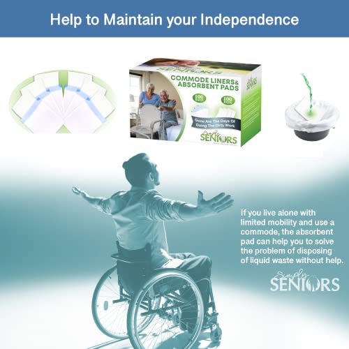 Commode Liners With Absorbent Pads - 100 Bedside Commode Liners & Pads - Portable Toilet Bags For Porta Potty & Camping - No More Days Washing The Bucket Of The Commode Chair For Toilet With Arms #TOP6
