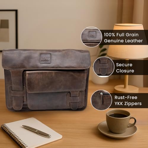 Image of Leather Messenger Bag for Men and Women 16 inch Large Vintage Leather Briefcase Laptop Shoulder Bag Unisex Crossbody Messenger Satchel for Office, Business, Work, Travel