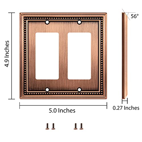 Image of Henne Bery Sunken Pearls Heavdy Duty Decorative Wall Plate Switch Plate Outlet Cover (Double Decorator, Antique Copper)