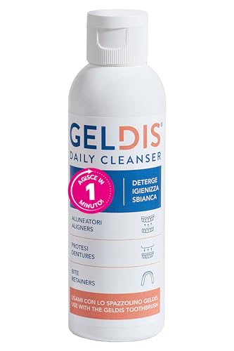 GELDIS® Daily Cleanser- Geldis Gel Limpiador Desinfectante y Blanqueador para la higiene diaria de Bandejas Transparentes, Aparatos de Ortodoncia, Prótesis Dentales y Mordida