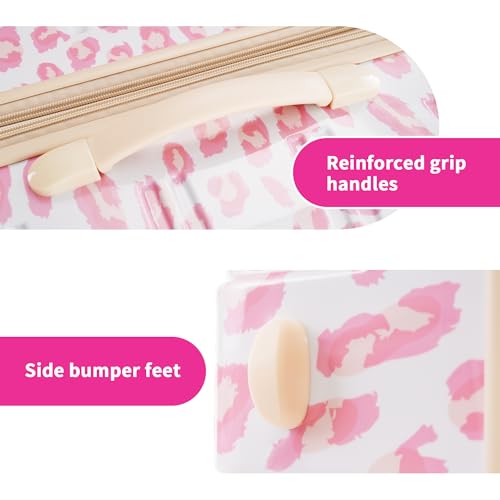 Stylish and Durable Hardshell Luggage Set - 3 Piece Spinner Suitcase Set, Expandable Lightweight Design - Pink Leopard Print4