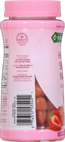 Nature's Bounty Optimal Solutions Hair, Skin & Nails Vitamin Gummies with Biotin, 2500 mcg, Strawberry, 80 Count, 40 Total Servings - Image 4