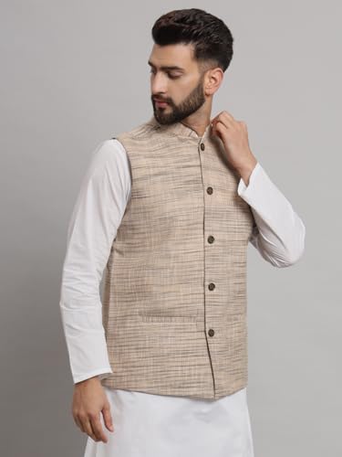 Image of LATEST CHIKAN Men's Traditional Cotton Solid Nehru Jacket /Waistcoat