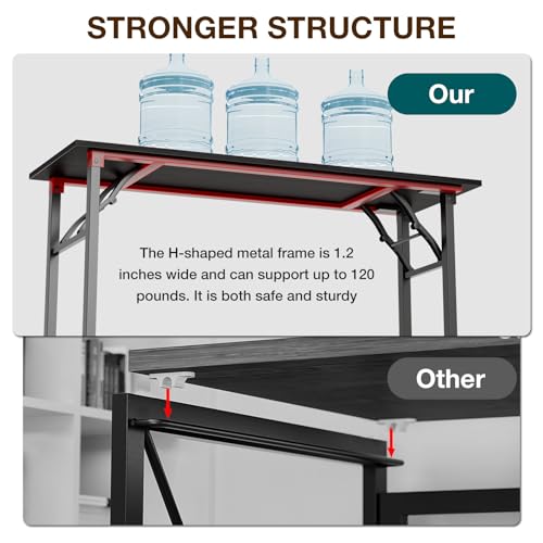 Image of TEMI Long Computer Desk Folding Table - 55.1 inch Foldable Office Desk, No Assembly, Perfect Writing Table for Bedroom or Apartment, Portable Large Desk or Study Table with Compact Design, Dark Oak