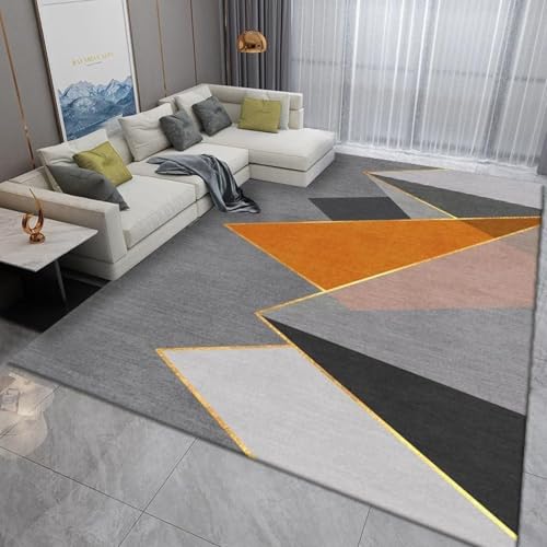 Tapis lavable gris au design géométrique moderne pour un salon chaleureux et design