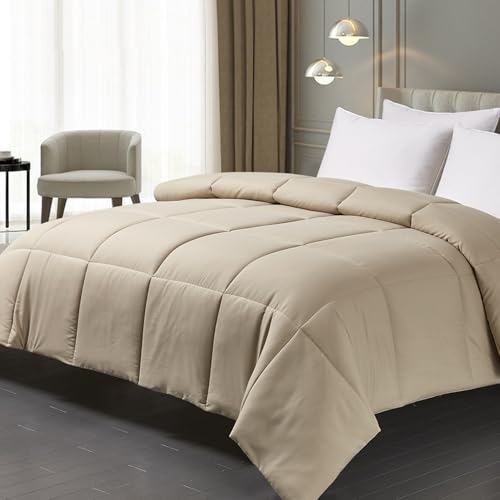 Blue Ridge Home Fashions All Season Comforter Twin Size, GentleSoft Down Alternative Duvet Insert, Breathable Quilt Bed Comforter for Adult/Students Machine Washable Blanket, Khaki