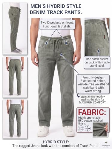 Image of Men's RFD Wash Finished Cotton Track Pants| Lightweight, Breathable & Highly Stretchable Fabric| Denim Look| Perfect for Office, Party, Holiday & Travel (RSM-01 /25)