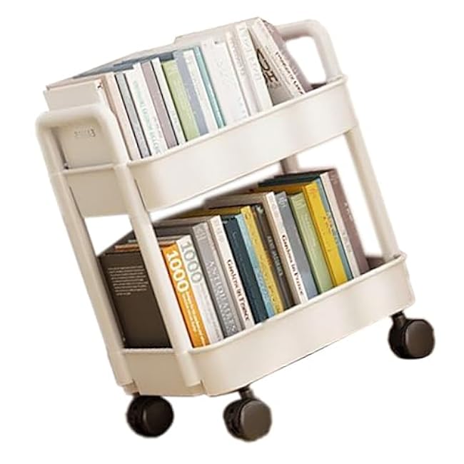Fydun Plastic Rolling Cart 2 Layers White with Hook Stable Mobile Utility Cart for Living Room Bedroom Kitchen for Families-BVGWQXBn