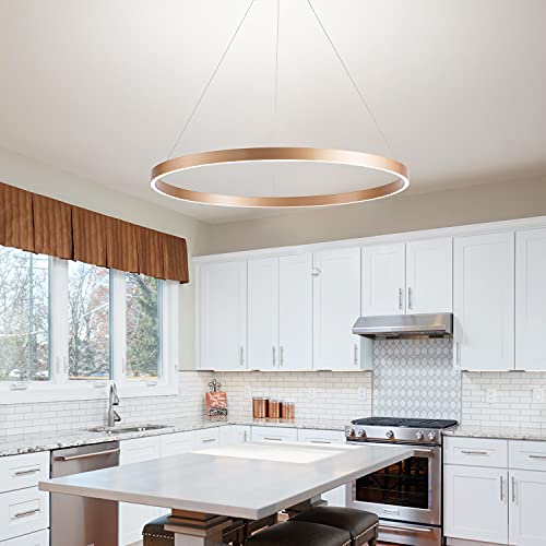 Image of MADEM Modern 31.5'' LED Chandelier 1-Ring Circular Dimmable Pendant,Gold | Flush Mount Pendant Lighting for Living Room Dining Room, Bedroom, 31.5'' x 1.38'', 3000K-6000K