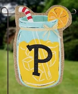 Home Garden Flags Monogram Lemonade Mason Jar Burlap Summer Garden Flag 12.5 x 18? (Letter P)