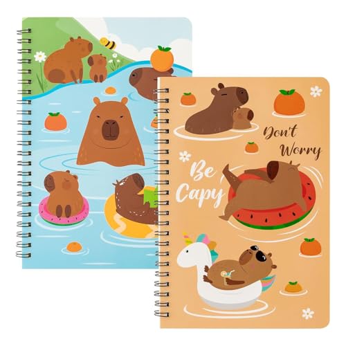 2pcs漫画ノートブックツインコイルバインディングノートブック100ページ80gsm Lined Lined College College Ruled Note Book Journal Capybara
