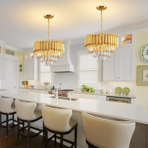 Image of Modern Ceiling Lamp 3-Tier Round Crystal Chandelier for Living Room | Modern Ceiling Light Jhumar for Hall for Home Decoration + 3 Color LED Light (Full Gold, 450MM)