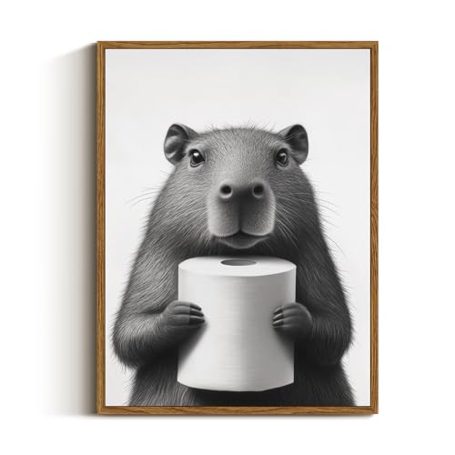 VIYYIEA Framed Canvas Wall Art Home Decor Capybara Canvas Prints, Vintage Home Decoration, Animals Painting Picture, Bathroom Wall Decor Gifts for Friends or Family - 16L x 12W
