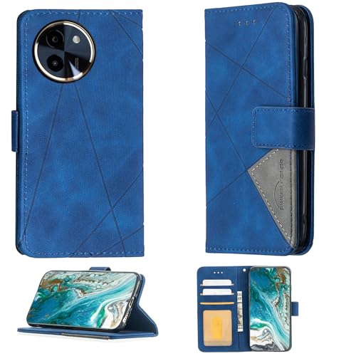 Aroepurt Case Compatible for Vivo T3x 5g Phone Case Cover [with Tempered Glass Screen Protector] Flip Stand Cover PU Leather Wallet Case Blue