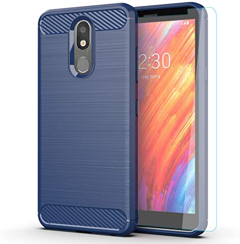 LG Aristo 4 Plus case,LG Neon Plus Tribute Royal Prime2 Escape Plus Arena 2 Journey LTE K30 2019 case,Dual Layer TPU Plastic Defender Fashion Phone Case Cover for LG Aristo 4+(Blue Brushed TPU Case)
