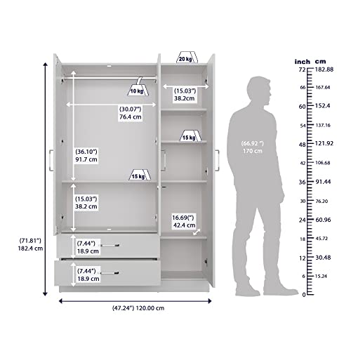 Image of Wakefit Wardrobe | 1 Year Warranty | Engineered Wood Almirah, Cupboard for Clothes Storage | 3 Door, Mirror, 1 Drawer, 1 Hanging Space | Organza Plus - Frosty White