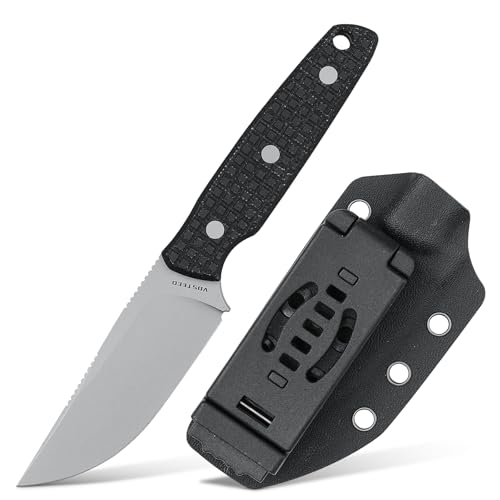 Vosteed Mink Fixed Blade Knives - 3.33’’ Nitro-V Blade with Sheath, Full-Tang Black Micarta Handle - EDC Knife Great for Outdoor Camping Hunting - D0101