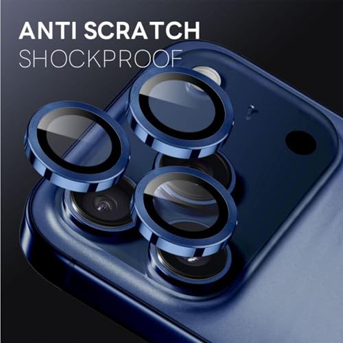 Image of WSKEN Camera Lens Protector Ring Compatible For iPhone Camera Protection - 9H Hardness Scratch-Resistant Bubble-Free HD Tempered Camera Metal Glass Tempered Glass Screen Protector Film Mobile Phone Case Friendly (Deep Blue, iPhone 17 Pro /Pro Max)