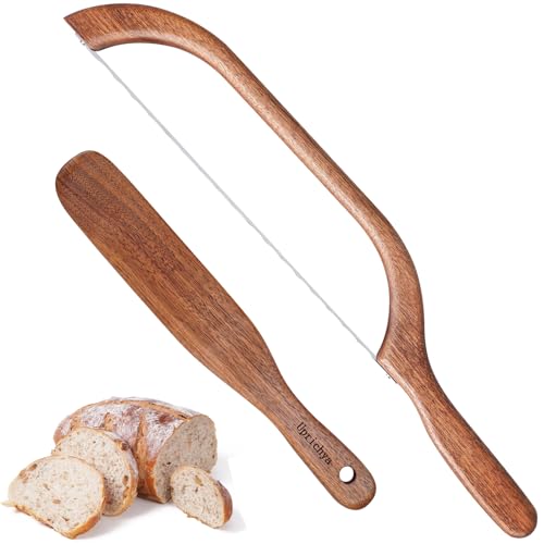 Uprichya Wooden Bread Bow Knife and Skinny Spurtle for Sourdough Starter, Bagel Sourdough Bread knife Cutter for Homemade Bread, Kitchen Gift Sharp Bread Knife and Mixing Cooking Spurtle Uprichya Wooden Bread Bow Knife and Skinny Spurtle for Sourdough Starter, Bagel Sourdough Bread knife Cutter for Homemade Bread, Kitchen Gift Sharp Bread Knife and Mixing Cooking Spurtle