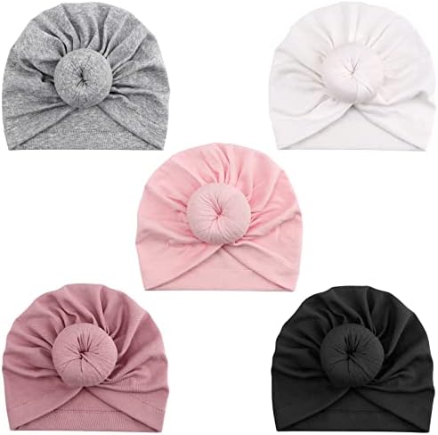 DRESHOW 5 Pcs Baby Turban Cloth Hat Baby Girl Soft Cute Toddler Cap Hat Knot Rabbit Hospital Hat