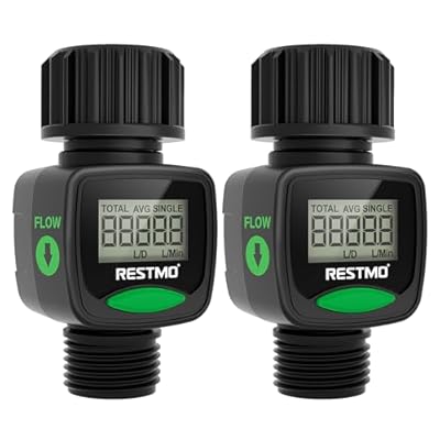 [2 Pack] RESTMO Water Flow Meter, High Measure Accuracy, Measure Gallon/Liter Consumption and Flow Rate for Outdoor Garden Hose Watering, RV Water Tank Filling, Lawn Sprinkler and Nozzle Sprayer