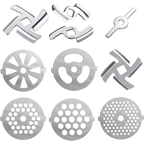 Haploon 10 PCS Meat Grinder Blades Meat Grinder, Meat Grinder Parts Blades, Stainless Steel Food Grinder Accessories, Meat Grinder Attachment for Size 5 Stand Mixer and Meat Grinder Accessories Cover