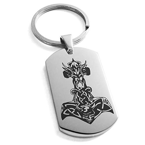 Stainless Steel Asgard Mjolnir Thor's Hammer Viking Norse Symbol Dog Tag Keychain Keyring - Main Image