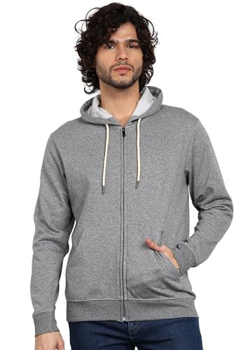 Image of Alan Jones Clothing Men's Solid Zipper Hooded Sweatshirt | Ribbed Hem, Lined Hood, Side Pockets, Durable Zip | Multiple Colors