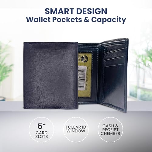 River Ridge Genuine Leather Trifold Wallet For Men - 6 Plus Credit Cards Slots - Clear ID Compartment - RFID Blocking - Extra Slim & Elegent - Gift For Men2