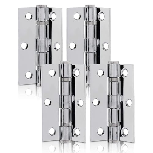 Image of UAP 3 Inch Ball Bearing Butt Door Hinges for Internal Doors 75mm x 50mm Mild Steel Square Corner Internal 4 Pack Polished Chrome