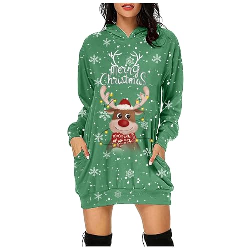 Amxleh Weihnachtskleid Damen Große Größen mit Weihnachten Motiv 3D Gedruckt Weihnachtspullover Christmas Dress Weihnachts Kleid Weihnachts...