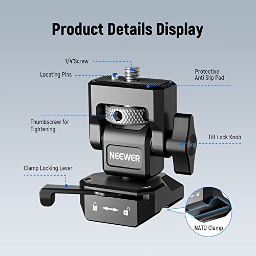 Image of NEEWER Camera Monitor Mount with QR NATO Clamp, 1 /4 inch Screw for 5 inch & 7 inch Field Monitor Compatible with Atomos Ninja V, 360 Swivel 180 Tilt Damping Adjustable, Compatible with SmallRig Cage, MA005