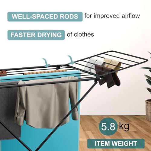 Image of Kuber Industries Extra Strong 5.8 Kg Foldable Metal Clothes Drying Stand for Indoor & Outdoor | Laundry Rack, Clothes Dryer Stand for Adult & Kid Cloth | Black