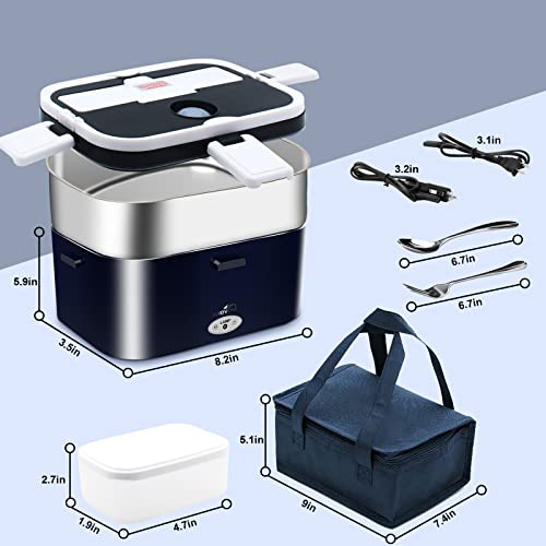 Andvon Electric Lunch Box 80W Food Heater, 1.8L Larger Capacity Heated Lunch Boxes For Adults, 3-In-1 Portable For Car & Home/Office,Heatable Lunch Box With Fork&Spoon,Carry Bag #TOP6