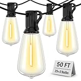 Doukedge Outdoor String Lights Waterproof, 50FT Patio Lights with 26 ST38 Edison Bulbs (1 Sqare), Outside Hanging Decorative Lights for Porch, Blacony, Blackyard, Bistro, Garden, 2700K