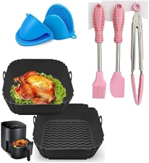 Square Air Fryer Accessories Kit with Silicone Liners & Baking Pan – Non-Stick, Dishwasher Safe, Universal Fit | Universal... Price In India