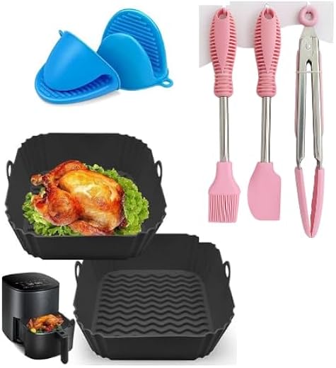 Square Air Fryer Accessories Kit with Silicone Liners & Baking Pan – Non-Stick, Dishwasher Safe, Universal Fit | Universal...