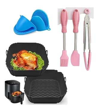 Square Air Fryer Accessories Kit with Silicone Liners & Baking Pan – Non-Stick, Dishwasher Safe, Universal Fit | Universal Square Air Fryer…