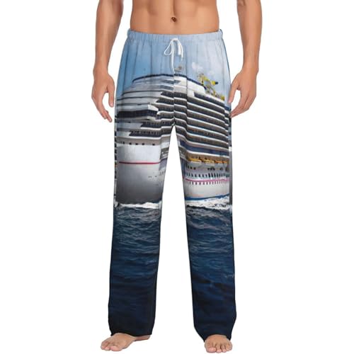 Pantalon de pyjama en flanelle pour homme avec imprimé bateau de croisière