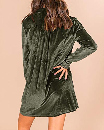 Ivay Women's Spring Button Down Tshirt Dresses Velvet Tunic Dress with Pockets3
