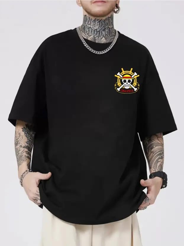 Image of Anime Graphic T-Shirts Collection, Oversized Black Cotton, Japanese Manga Print, Short Sleeve