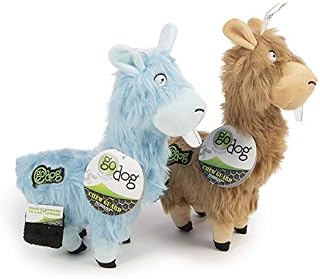goDog Buck Tooth Llama Chew Guard Technology Plush Dog Toy, Blue And Tan