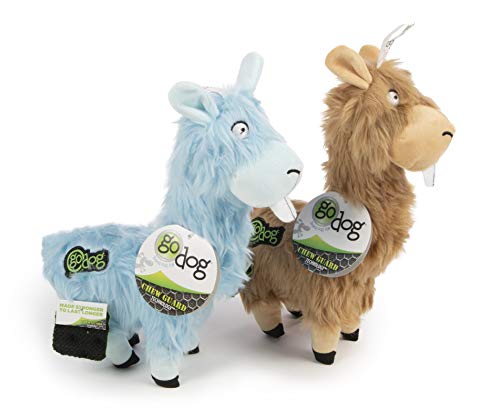 goDog Buck Tooth Llama Chew Guard Technology Plush Dog Toy, Blue And Tan, Large/2 Count (Pack of 1)