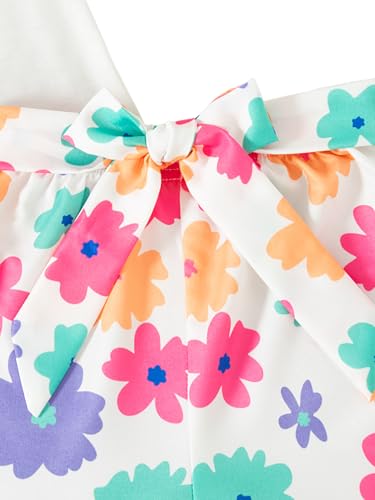 Image of Girl's 2 Pcs Outfits Short Sleeve Graphic T-Shirt Top and Paperbag Waist Shorts Set with Belt